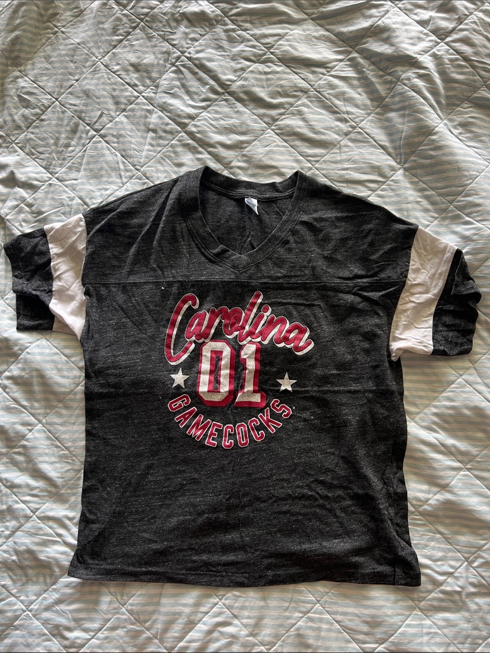 Carolina Gamecocks '01' Black & White WomensV-Neck Tee